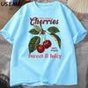Retro Cherries TShirt Women Unisex Cherry TShirts Cotton Y2k Style T Shirt Summer Short Sleeve Round Neck Tees Unisexs Clothing