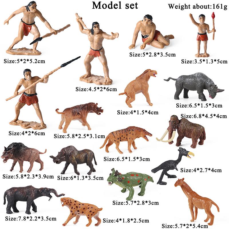 Oenux Prehistoric People Life Scene Human Evolution Wild Sabre-toothed Tiger Mammoth Animals Model Action Figures Collection Toy