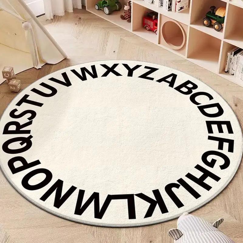 Letters Round Carpet Colorful Anti-slip Rug Kids Room Educational Decoration Mat for Study Area Bedroom Living Room