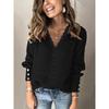 Women Solid Color Loose Long Sleeve V Neck Lace Patchwork Thick Knit Sweater