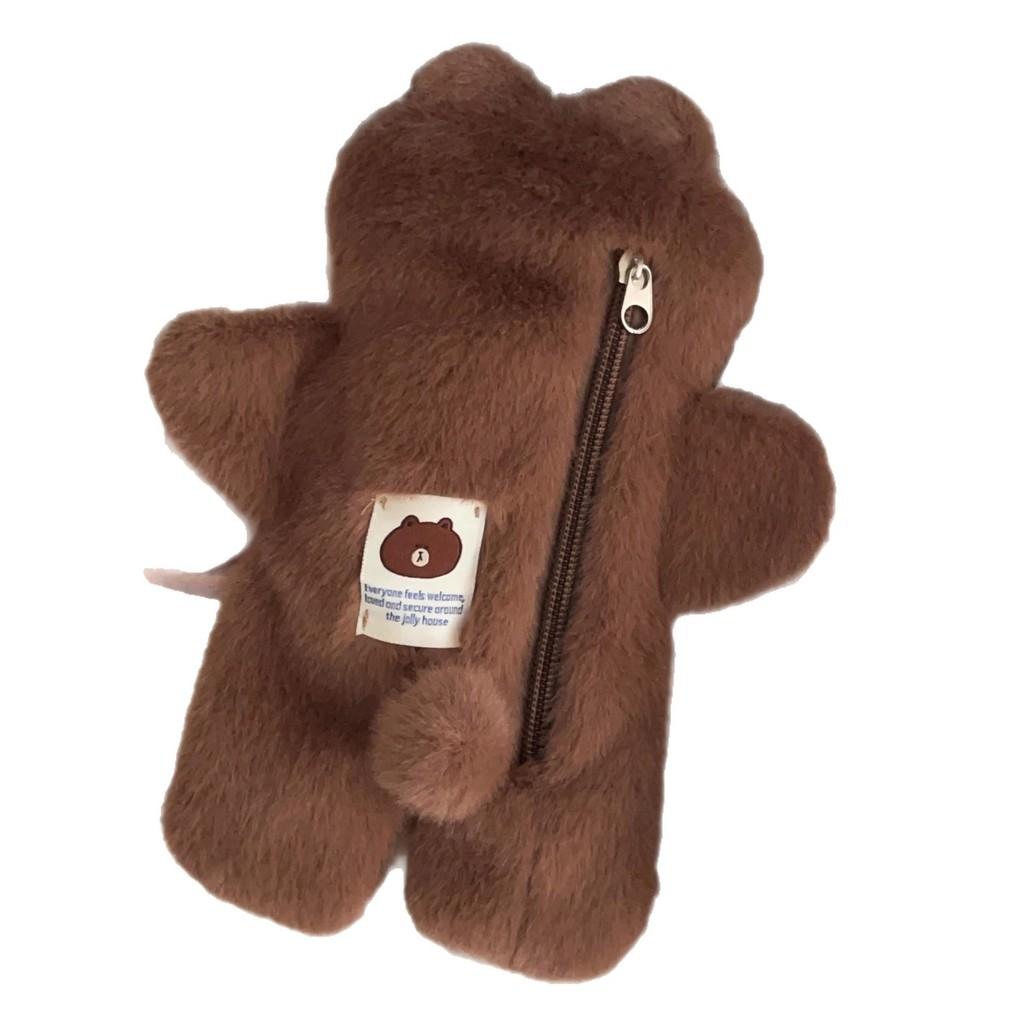 Brown Bear Plush Pen Bag Large Capacity Cute Soft Stationery Case For Girls
