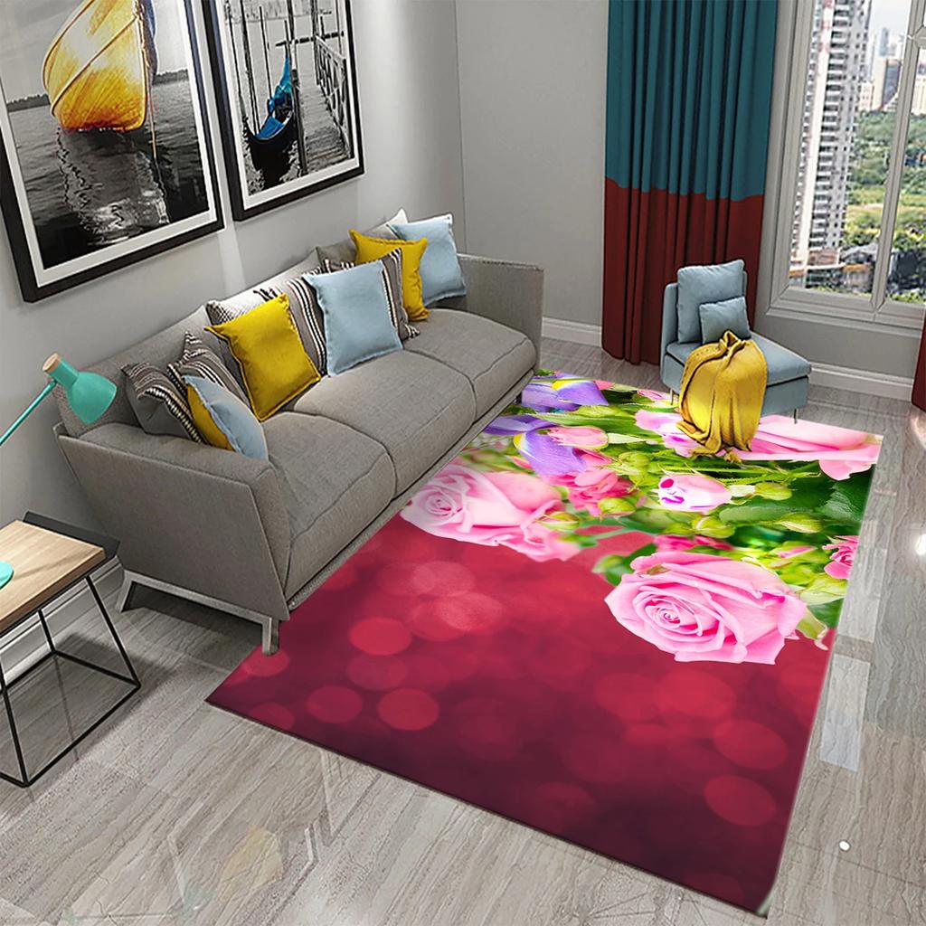 Rote Rosen Teppiche für Wohnzimmer Romantischer Blumenteppich Weiche Bodenmatte Blumenteppiche für Schlafzimmer Valentinstag Dekorative Bereichsmatten