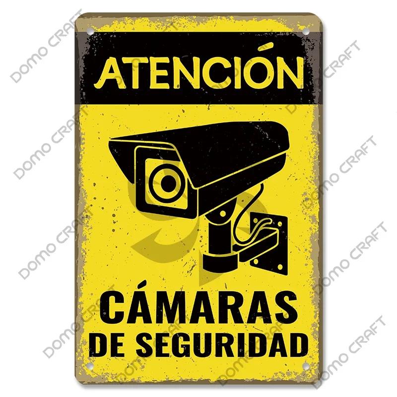 Warning CCTV Tin Signs Metal Plaque Notice  Hour Security Camera Vintage Poster Metal Plate Wall Decor for Mall Shop Bar Home