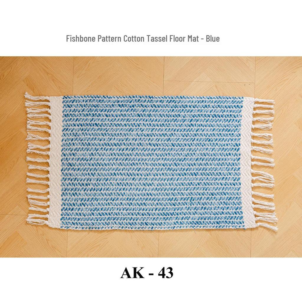 Handwoven Cotton Fishbone Pattern Floor Mat, Machine Washable, Long Strip Design for Bedside or Cloakroom