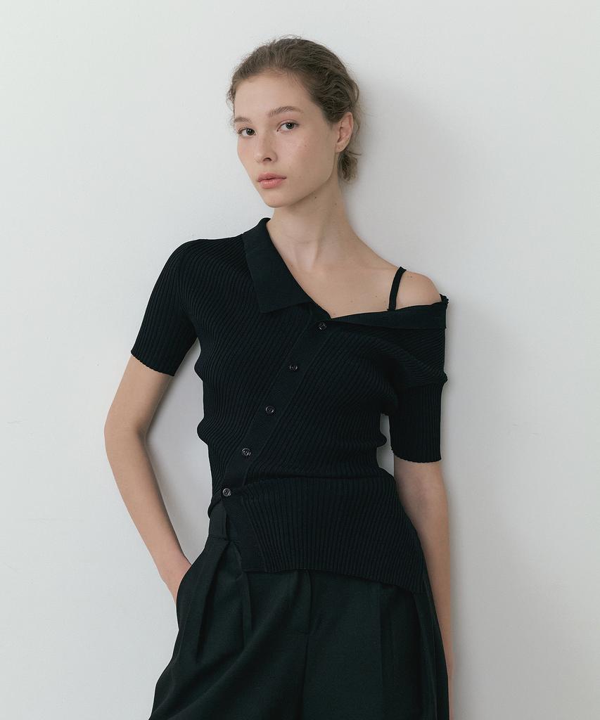 LUCIR ZU Diagonal Collar Knit (Black)