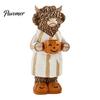 Charming Fall Housewarming Presents Halloween Highland Cow Figurine, Resin Statue with Pumpkin Mug, Spooky Seasonal Tiered Tray Decor Farmhouse