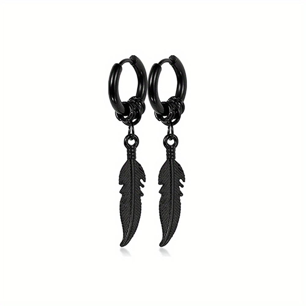 

1 Pair of Coil Earrings and Feather Earrings Set, Trendy Street Style Hong Kong Hip-hop Style, Retro Personalized Male and Female Earrings. чёрный