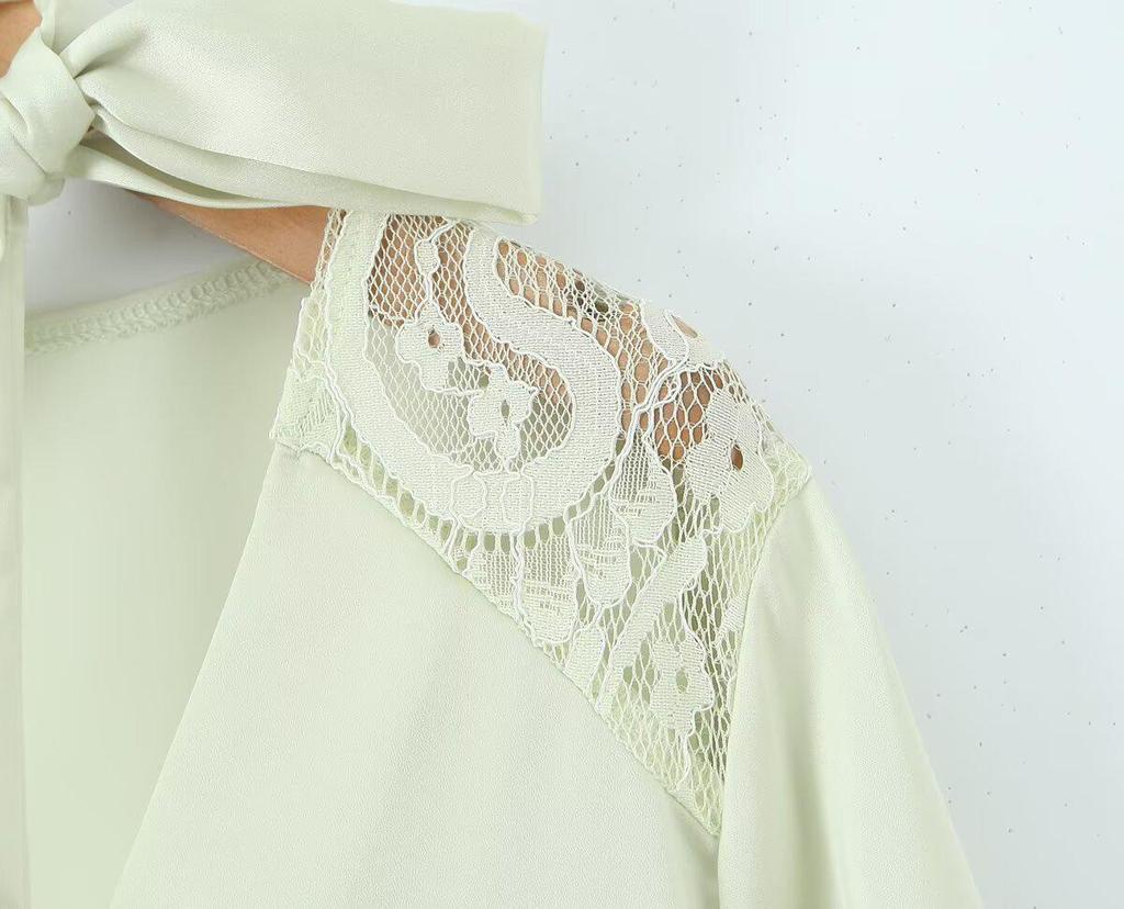 2025 Spring Women's European & American Style Lace Satin Pullover