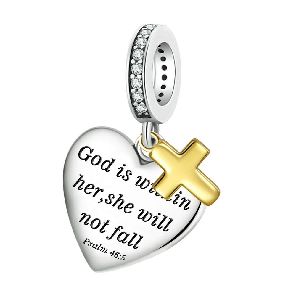 Copper Wings Sister Cross Pendant Charms Fit Original 4Mm Aperture Bracelet Charm Beads Necklace Diy Female Jewelry