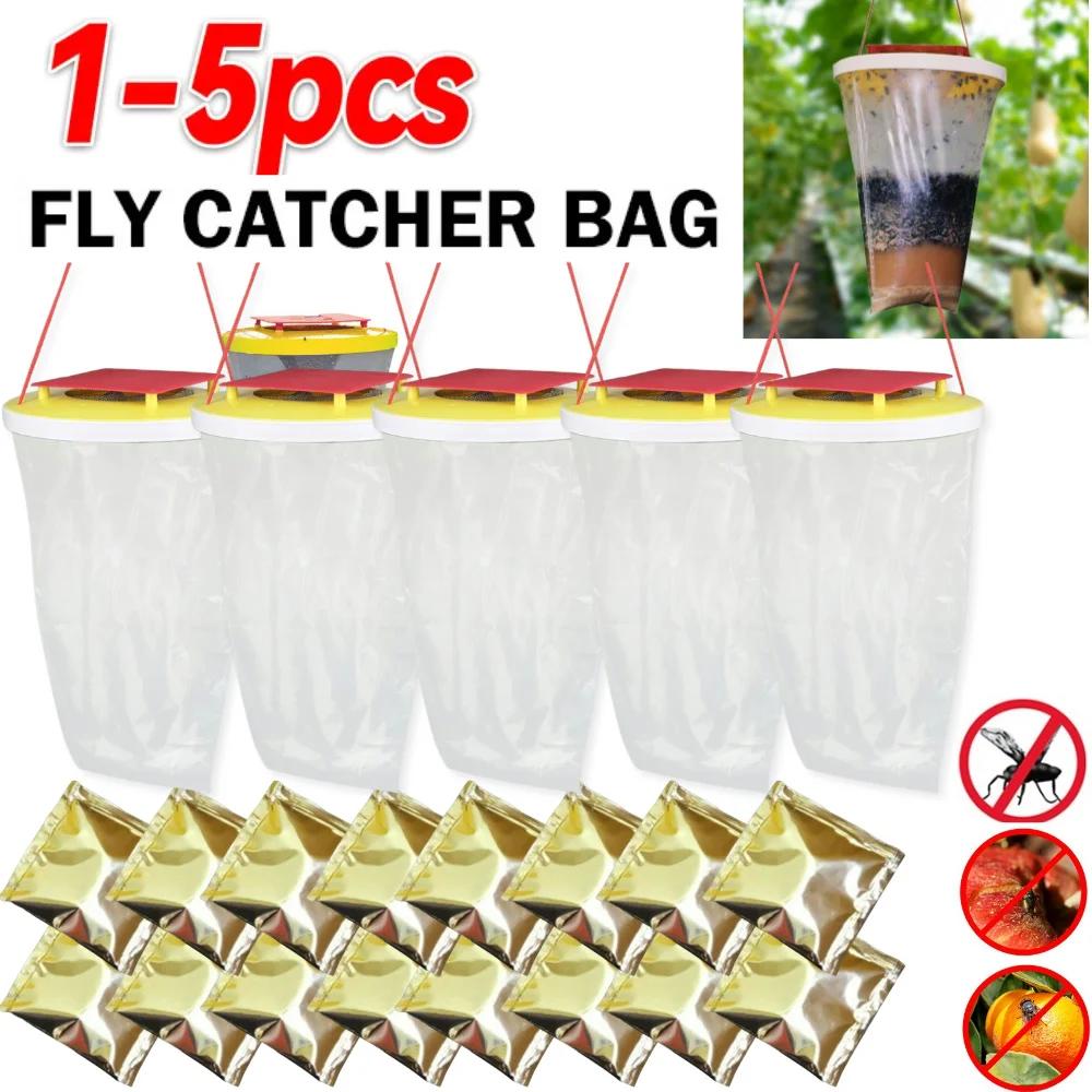 1-5 pezzi Raccogli mosche da appendere Uccidi mosche Controllo parassiti Trappola per mosche riutilizzabile Sacchetto esca per mosche Non tossico con esca per Raccogli mosche da appendere in giardino