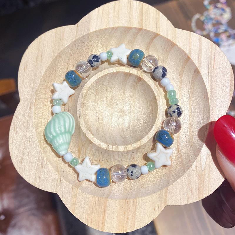 Bracelet Manchette Mignon Forme Étoile Conchiglie Céramique Perles Élastique Dopamine Dessin Animé Bijoux Femmes Cadeaux