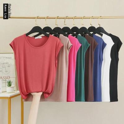 Dámský letní volný modalový top bez rukávů s kulatým výstřihem - Jednobarevný, Velká velikost, Tenká domácí vesta