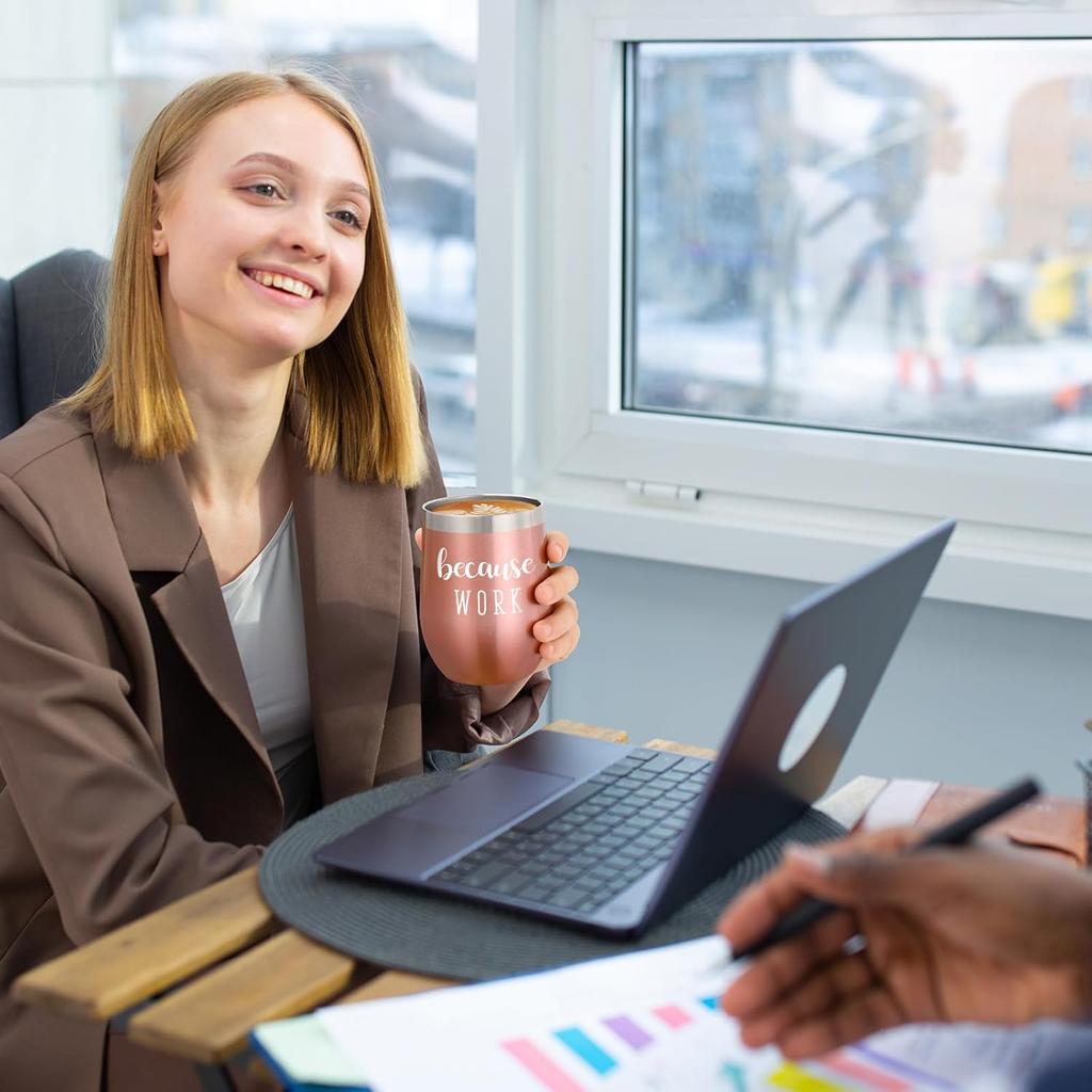 Qtencas Coworker Gifts, 4 Pack because WORK Stainless Steel Wine Tumbler, Christmas Gifts for Coworkers Office Staff Employees, Funny Office Gifts