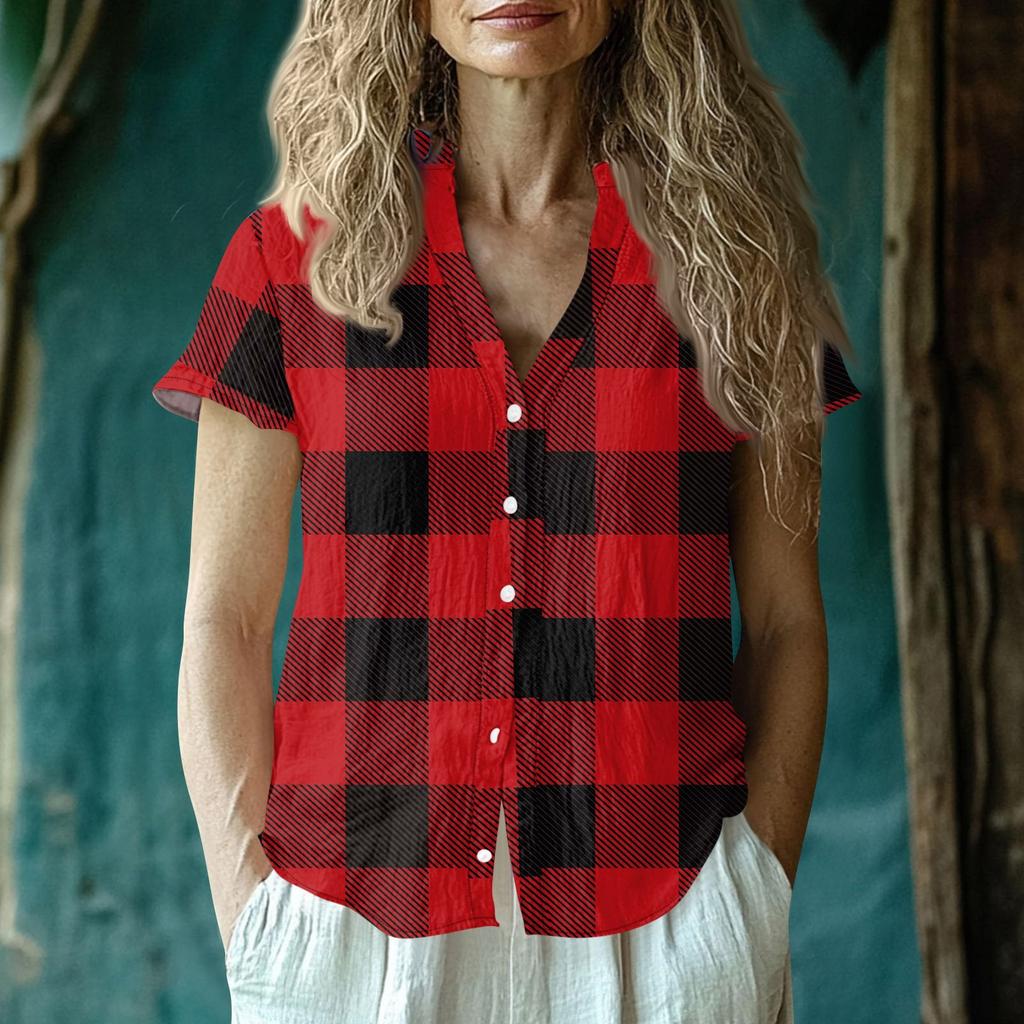 Women's Casual V-neck Short Sleeved Top, Printing T-shirt Shirt