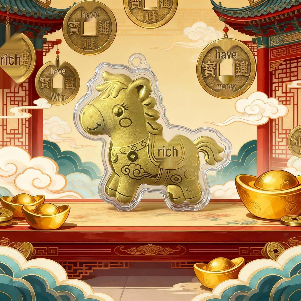 2026 Year of the Horse 999 Pure Gold Coin Keychain Pendant