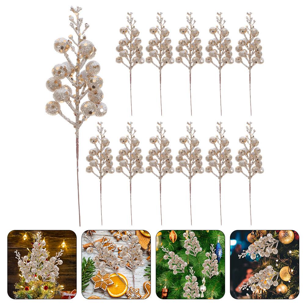 12 Pcs Garlands Ornaments Artificial Glitter Berry Pick Christmas Outdoor Decorations