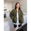 Autumn and winter versatile thin retro round neck casual loose baseball uniform tooling jacket women
