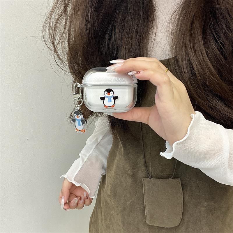 Quicksand Shell Cute Penguin Snowman for AirPods 1 /1 Earphone Protective Case Cover 1pro Three Generations of Creative Personality
