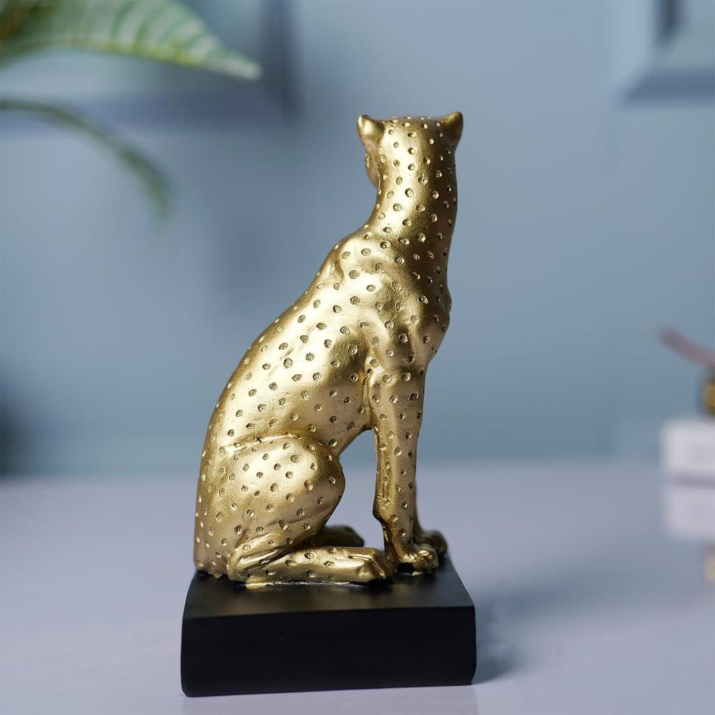 Decorative Golden Cheetah Statue | Luxury Animal Showpiece for Home, Office, Living Room, Table & Study Desk