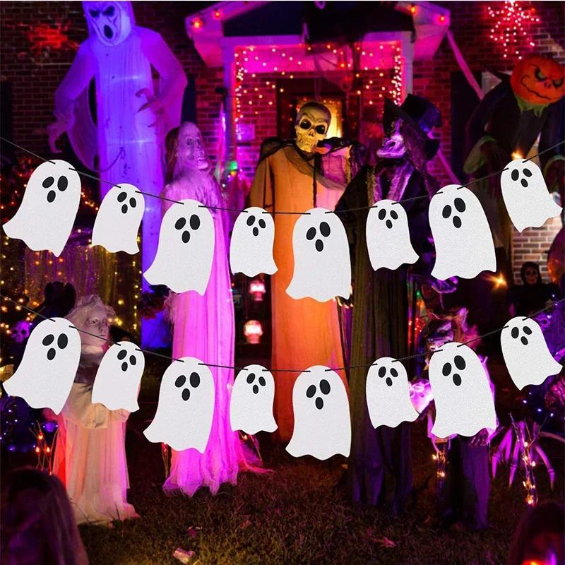 1 Zestaw Halloweenowy Uroczy Biały Baner Ducha Festiwal Duchów Girlandy Domowe Dekoracja Szczęśliwego Dnia Halloween Biały Baner Ducha Dekoracja