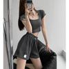 Summer Waffle Sports Shorts Women's High Waist Drawstring Loose Casual Straight Wide Leg Five-point Pants