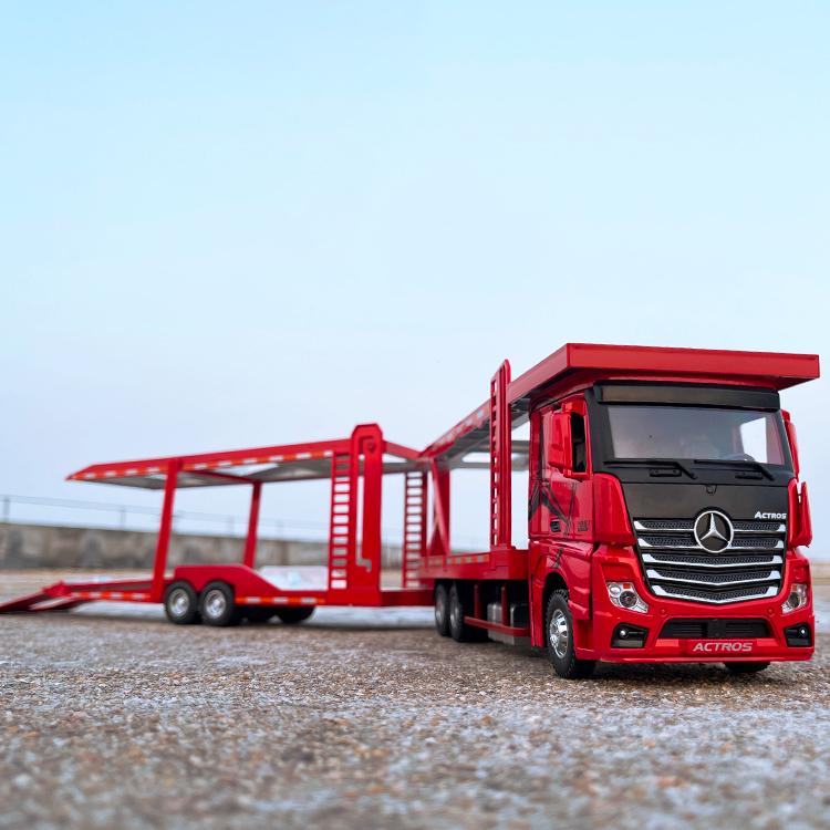 

1:24 Mercedes Benz Double Decker Flatbed Transport Vehicle Alloy Diecast Metal Car Model Sound Light Children Toy Birthday Gifts