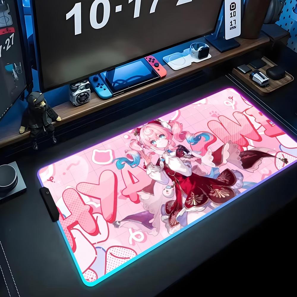 

Honkai hyacine Mouse Pad RGB Gaming Mousepad Big LED Pad PC Desk Mat Luminous Mouse Pad Large Keyboard Mats Table Rug With RGB600x300x3mm