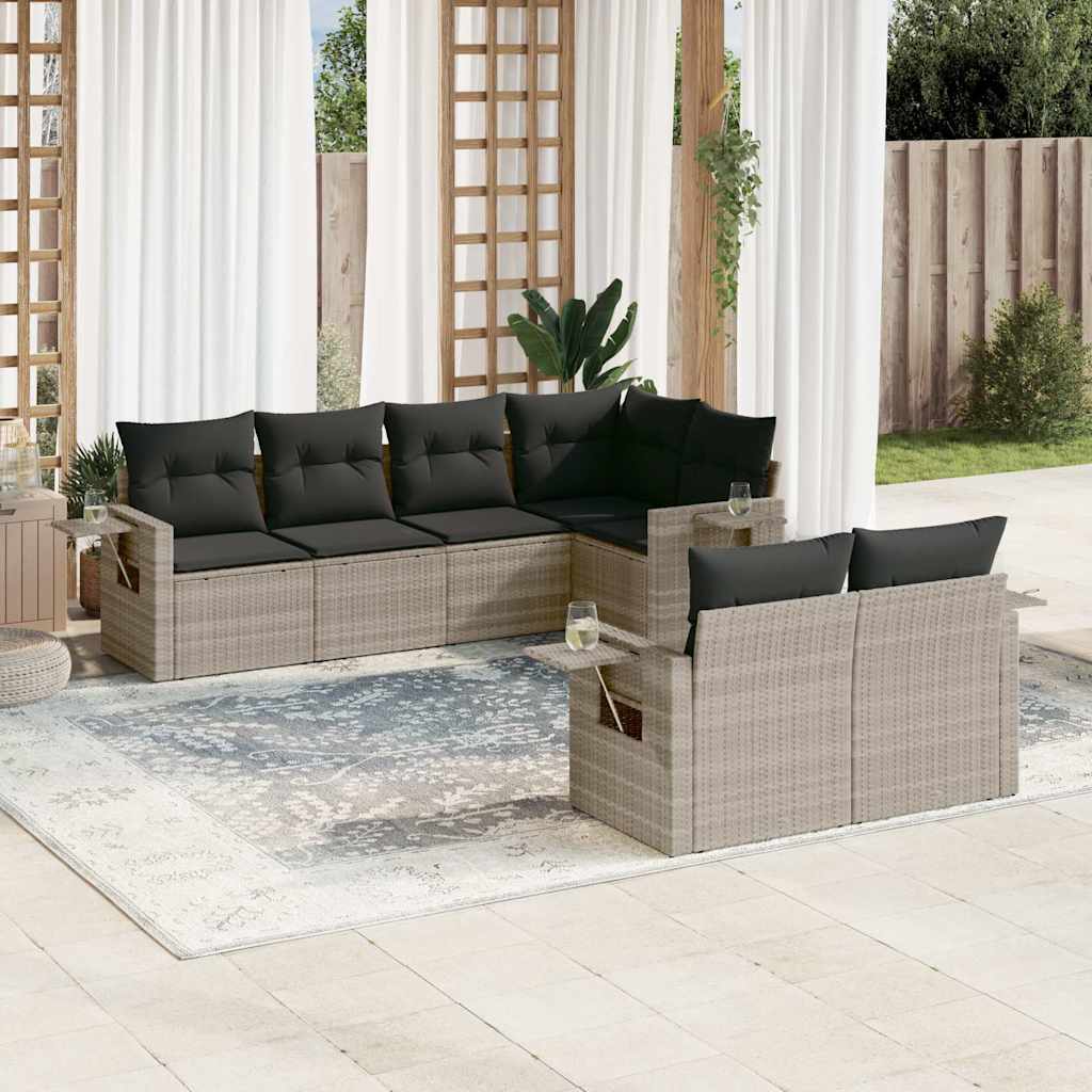 7 Piece Garden Sofa Set with Cushions Light Grey Poly Rattan