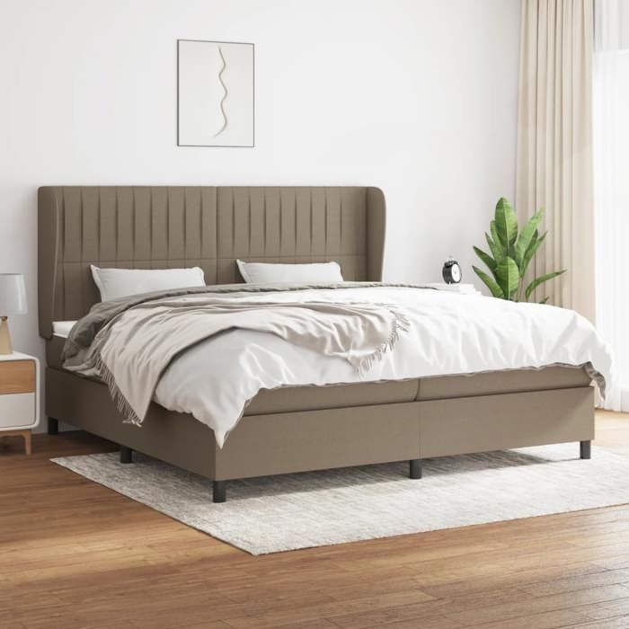 3128153 vidaXL Lit à sommier tapissier avec matelas Taupe 200x200 cm Tissu