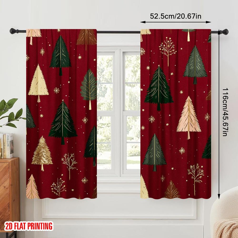 Plane Printing Print Curtains Christmas Trees Snowflakes Versatile Polyester Fabric Without Rod Outdoor Curtain Set Of 2 Made Washable