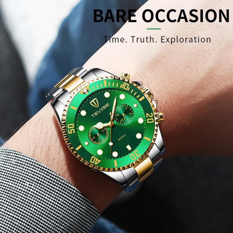 Tevise Men Business Watch Stainless Steel Quartz Watch Date Fashion Casual Watches Sapphire Crystal Watch