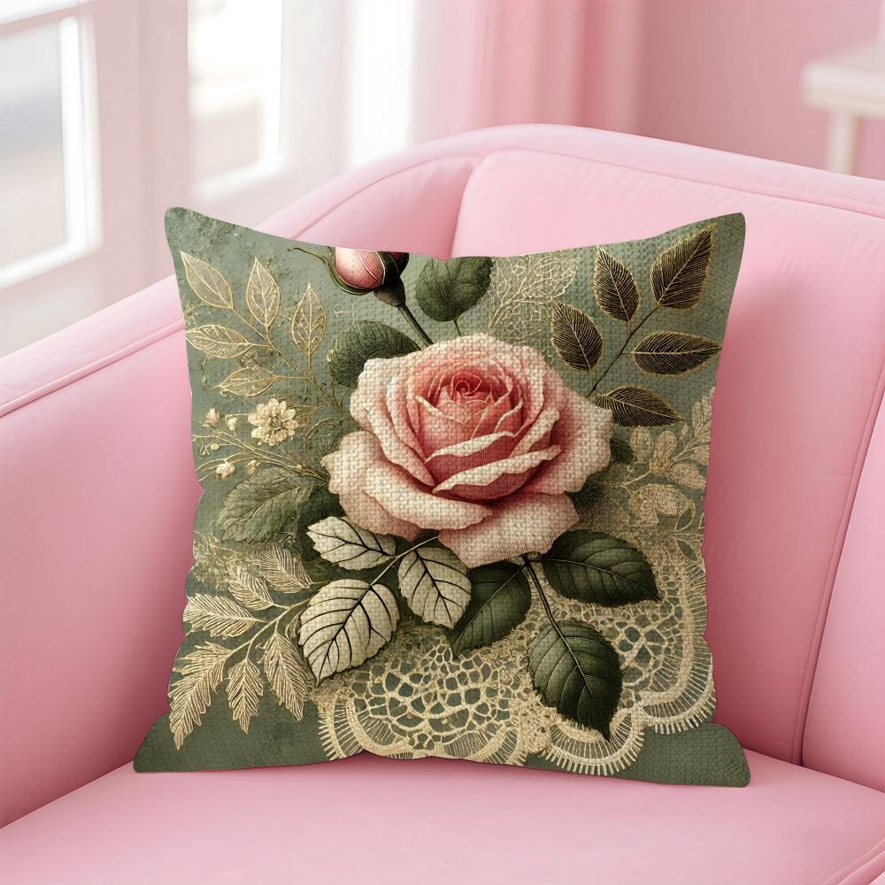Rose Elegant Cushion Cover Natural Linen Pillow Case DoubleSided Print Decorative Sofa Pillowcase Home Decor Gift