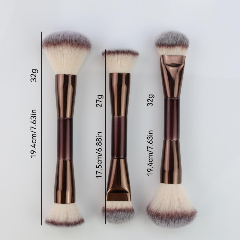 Štětec na make-up s dvojitou hlavou na podkladovou bázi a konturování Kabuki štětec Veganská vlákna Měkké štětiny pro tekuté a pudrové produkty