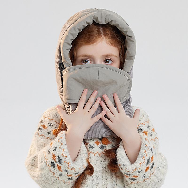 Children's Hat Winter Boys Girls Outdoor Velvet Warm-Keeping Bomber Hat Mask Scarf All-In-One Hat