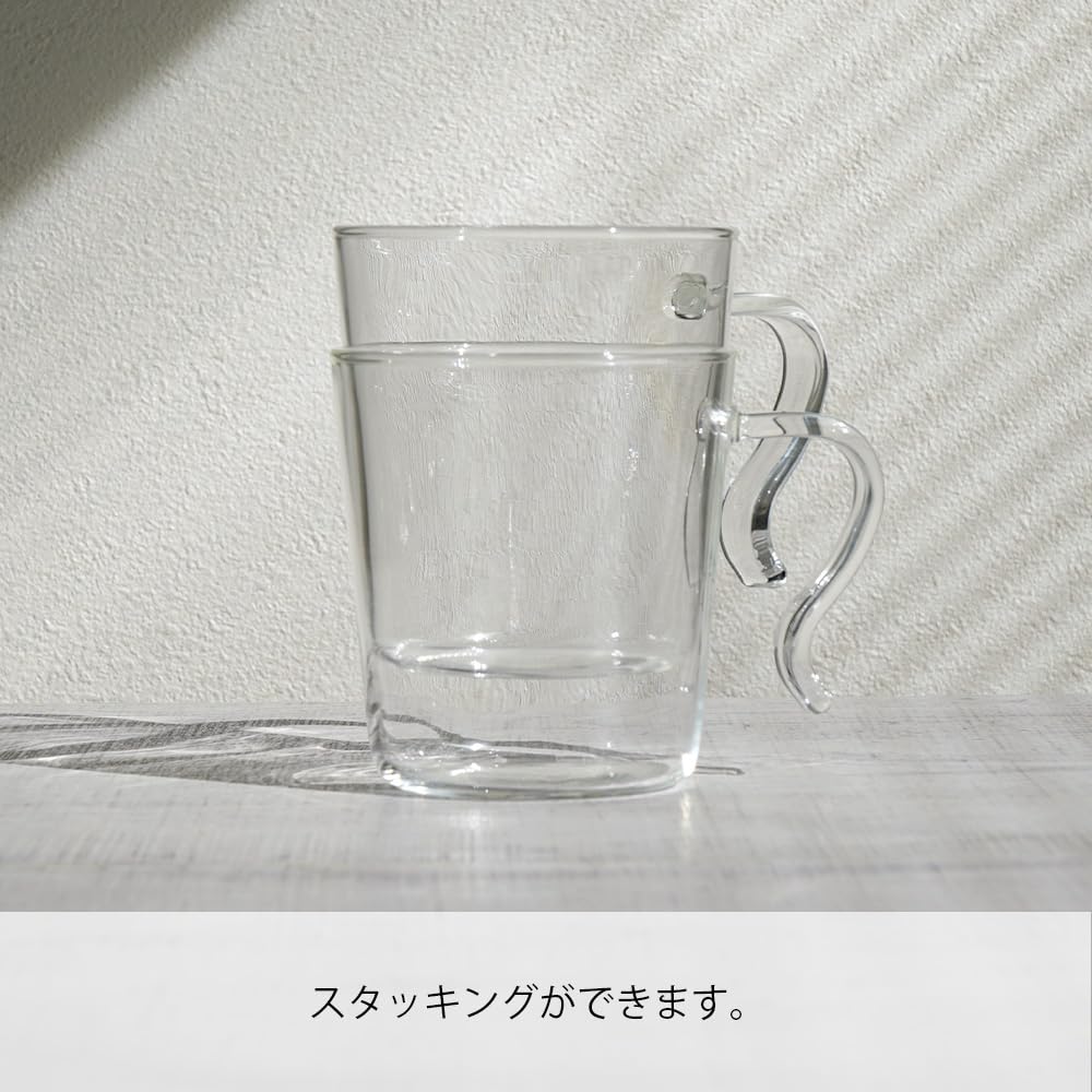 Hario Heat-Resistant Stacking Mugs, Set of 2, 300ml, CoffeeTea Glass, Microwave and Dishwasher Safe, Made In Japan, SRMS-2024