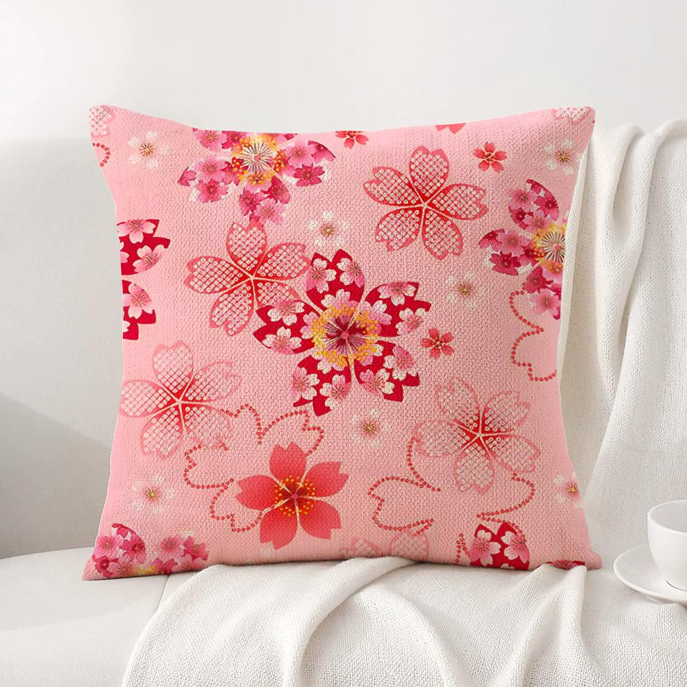 Cherry blossoms Cushion Cover Natural Linen Organic Fabric DoubleSided Printing Sofa Home Decor Gift Pillow Cover