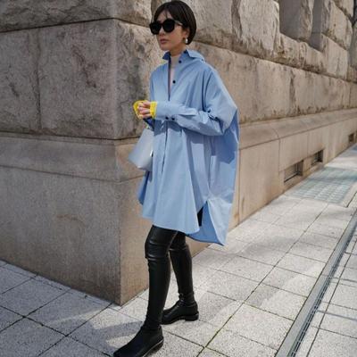Niche Design Loose Wide Cotton Mid-length Long-sleeved Shirt for Women