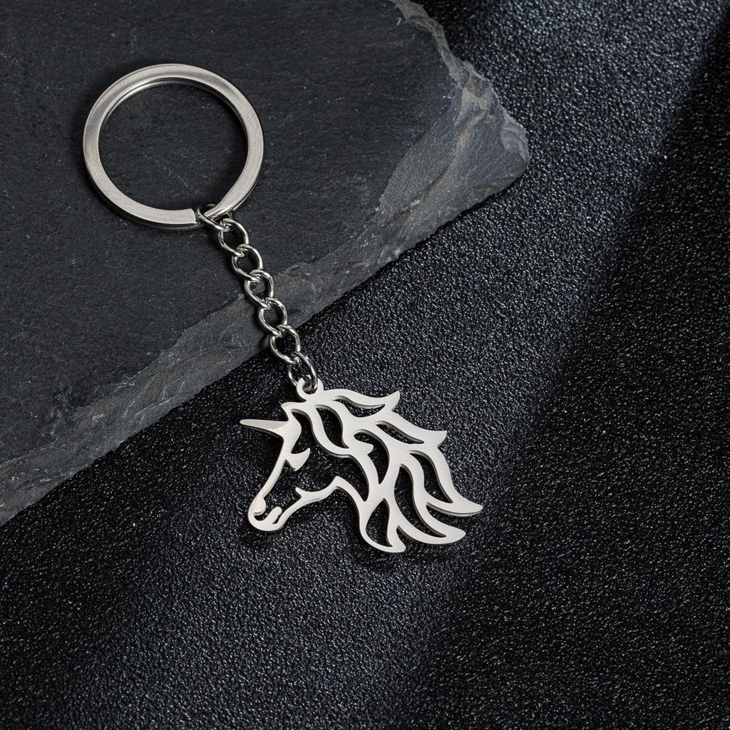 Stainless Steel Unicorn and Small Animal Cutout Keychain Pendant