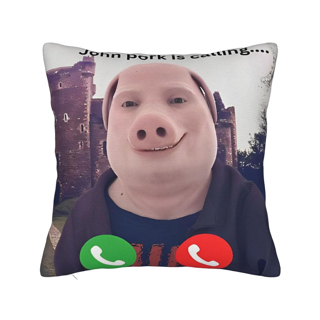 John Pork Calling Square Pillow Covers Polyester Living Room Cushion Case Funny Decor Throw Pillow Case 45*45
