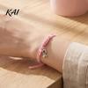 Pink White Cord Jewelry Breast Cancer Awareness Bracelet for Women, Adjustable Woven String with Heart Butterfly Alloy Pendants Ribbon Charm, Handmade