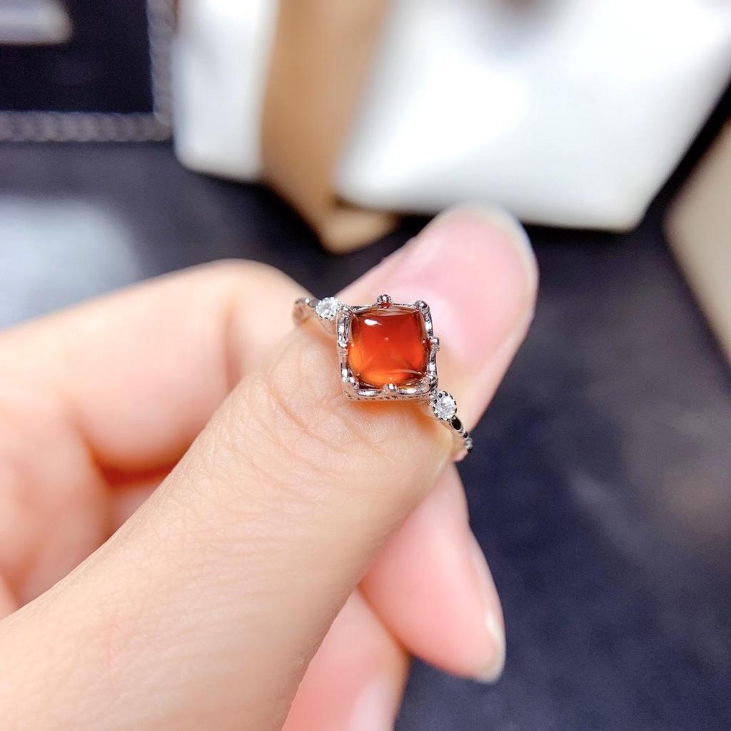 Sugar Tower Cut Fanta Garnet Ring: Unique Orange-Yellow Gem Women's Ring with Open Design