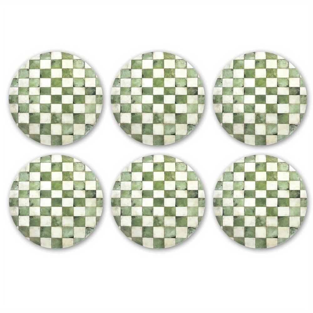 

6 Pcs/Set round Lampwood Coasters Classic Green Mosaic Cork Inserts Nature Inspired Decorative Tripod Coasters for Home