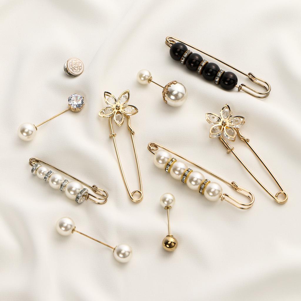 Women Hijab Scarf Brooch Pin Ladies Decorated Safety Pins Tighten Waist Jeans Pins Button Clothing Accessories