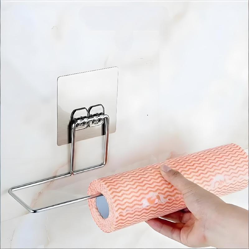 The Kitchen Wall Hanging Paper Towel Rack,Plastic Wrap , Perforation-Free Dish Cloth Stainless Steel Organizer Hooks