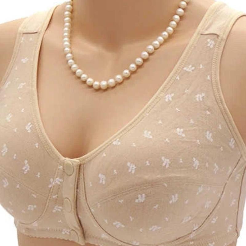 Beige Floral Front Closure Bra with Wide Straps for Seniors L дубильная кора
