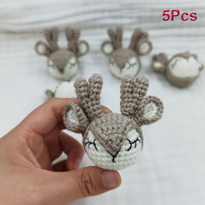 5pc Crochet Beads Animal Rabbit  Chewable Beads DIY Wooden Teething Knitting Beads Jewelry Crib Sensory Toy Baby Teether