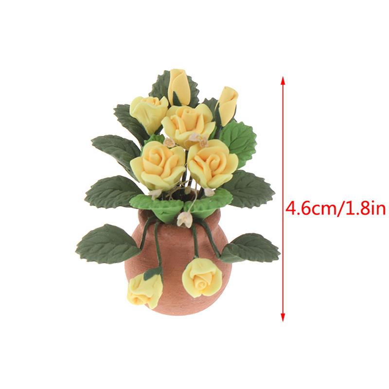 Dollhouse 1:12 Miniature Rose Tulip Hyacinths Sunflower Fruit Tree Potted Green Plant Flower Tree Plants Bonsai Model Home Decor