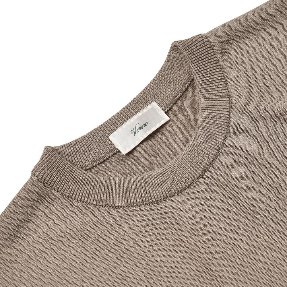 VERNO [Casual]Linen Like Long Sleeve Round Knit Kharki