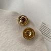 Retro Fashion Ol Spherical High Sense Business Commuter Stud Earrings Inlaid Zircon Light Luxury Earrings Women