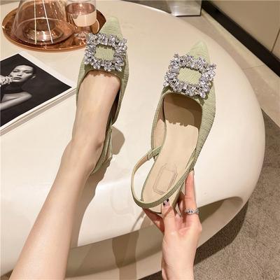 Design-Sinn Nische Schuhe mit niedrigem Absatz Französische Retro Einzel Schuhe Spätabend Temperament Berühmtheit Strass Quadrat Schnalle Rücken mit Sandalen